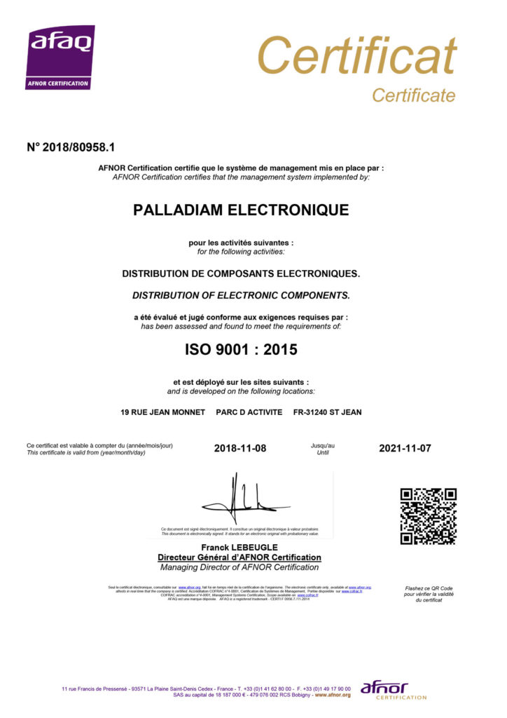 Certificat ISO 9001 PALLADIAM